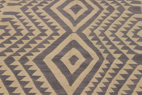 handmade Modern Kilim Gray Tan Hand-Woven RECTANGLE 100% WOOL area rug 6 x 8