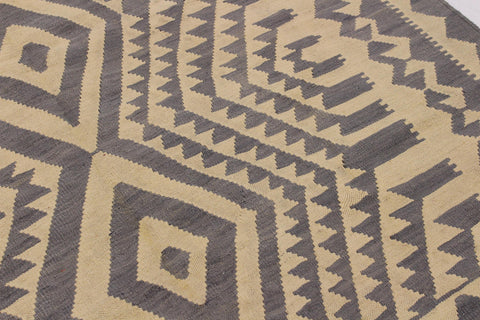 handmade Modern Kilim Gray Tan Hand-Woven RECTANGLE 100% WOOL area rug 6 x 8