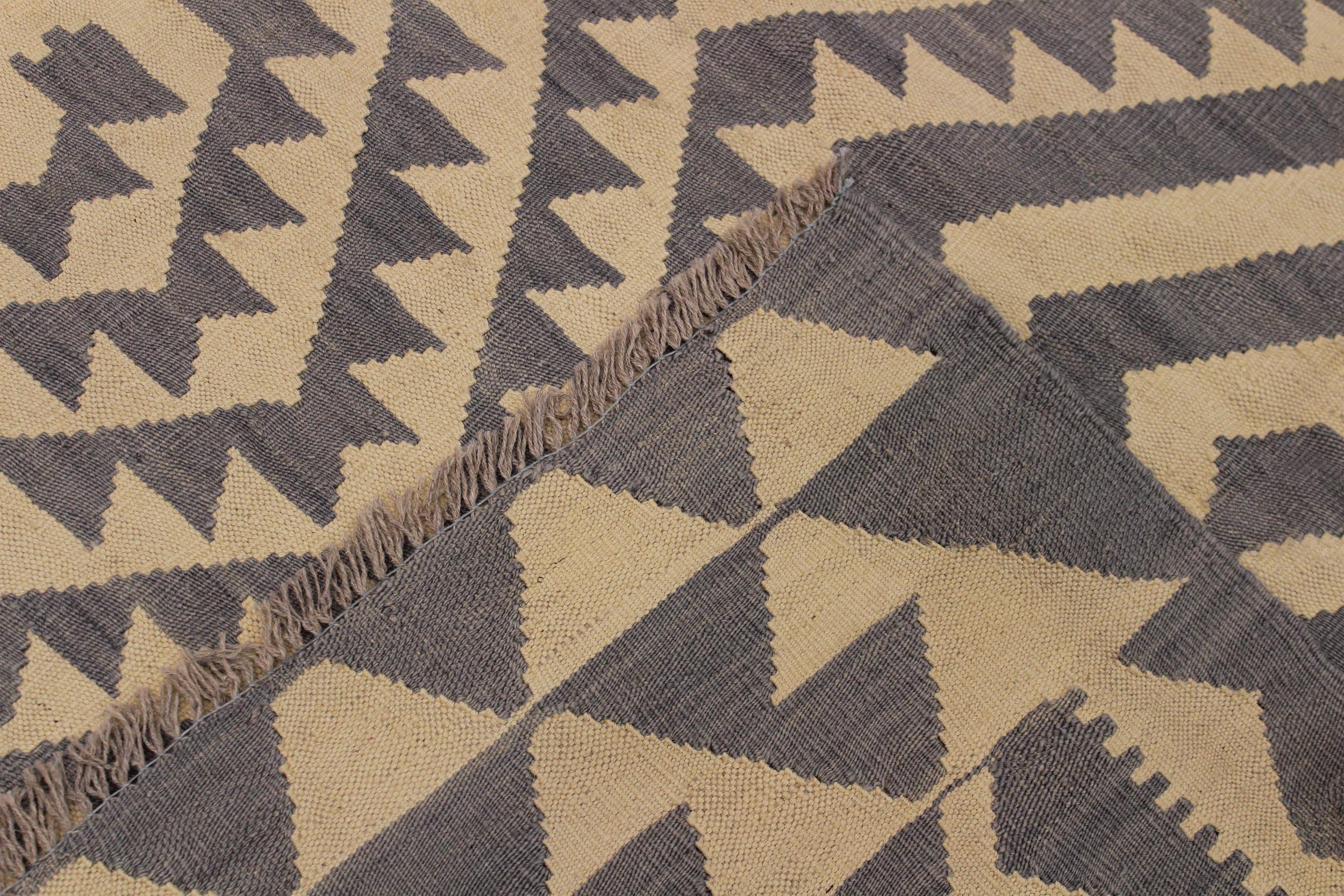 handmade Modern Kilim Gray Tan Hand-Woven RECTANGLE 100% WOOL area rug 6 x 8