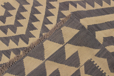 handmade Modern Kilim Gray Tan Hand-Woven RECTANGLE 100% WOOL area rug 6 x 8