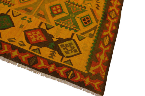 handmade Geometric Kilim Gold Rust Hand-Woven RECTANGLE 100% WOOL area rug 8 x 11