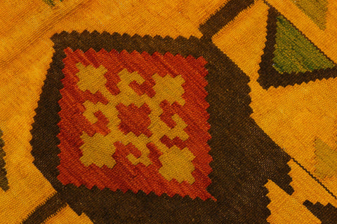 handmade Geometric Kilim Gold Rust Hand-Woven RECTANGLE 100% WOOL area rug 8 x 11