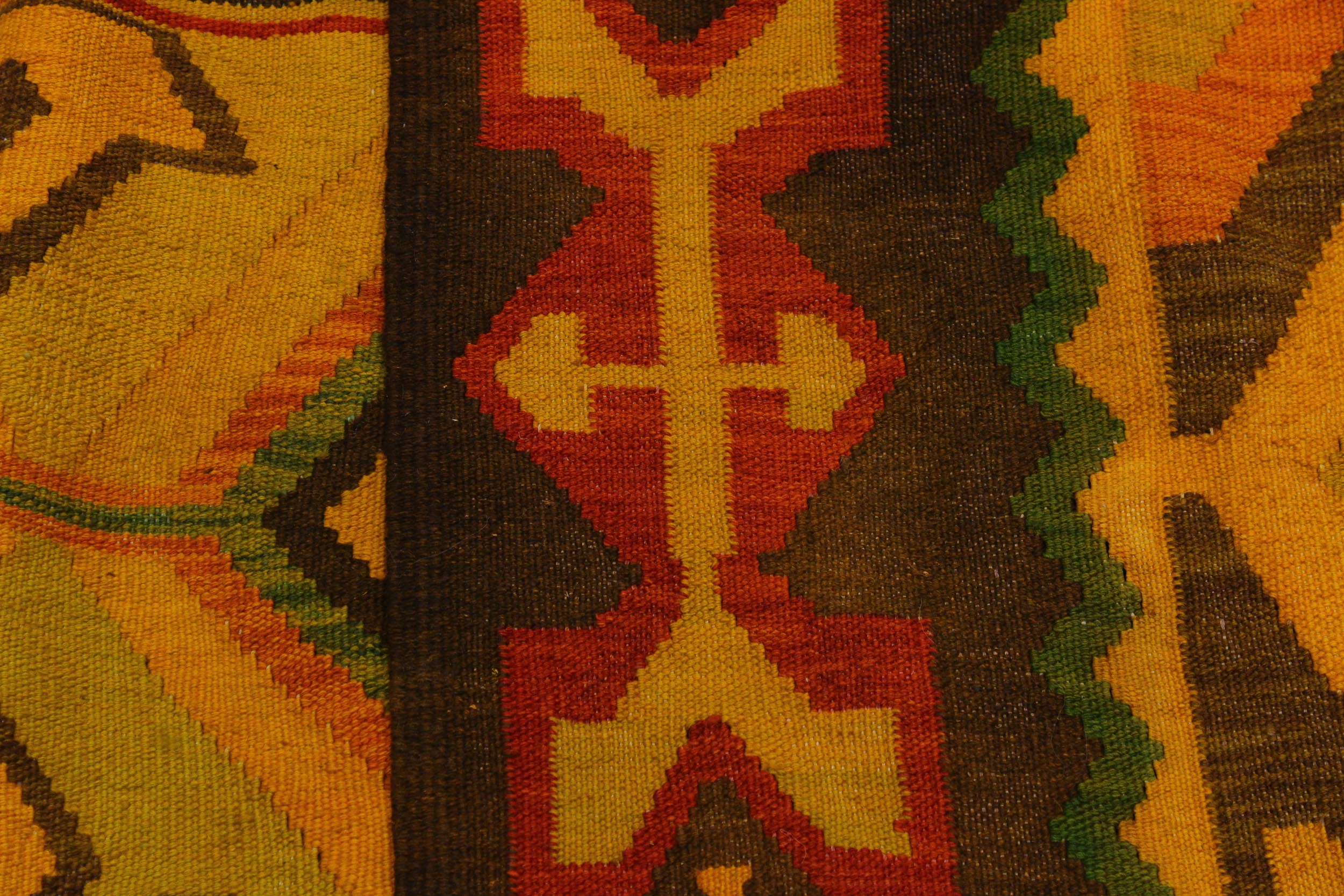 handmade Geometric Kilim Gold Rust Hand-Woven RECTANGLE 100% WOOL area rug 8 x 11