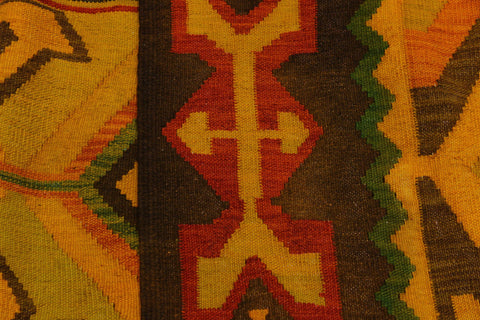 handmade Geometric Kilim Gold Rust Hand-Woven RECTANGLE 100% WOOL area rug 8 x 11