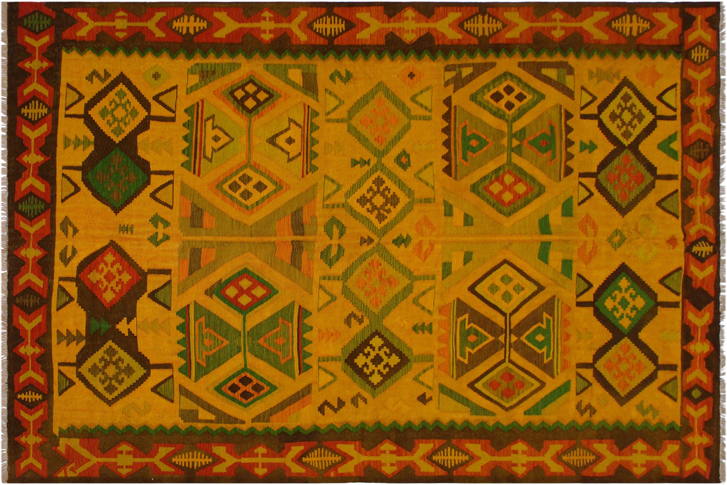 handmade Geometric Kilim Gold Rust Hand-Woven RECTANGLE 100% WOOL area rug 8 x 11