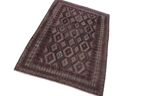 handmade Modern Kilim Brown Gray Hand-Woven RECTANGLE 100% WOOL area rug 7 x 10