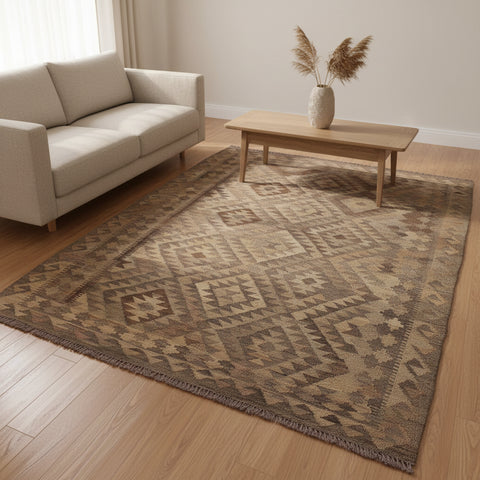 handmade Modern Kilim Tan Brown Hand-Woven RECTANGLE 100% WOOL area rug 5 x 7