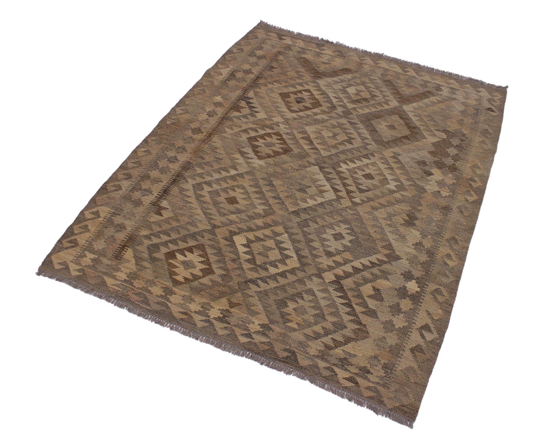 handmade Modern Kilim Tan Brown Hand-Woven RECTANGLE 100% WOOL area rug 5 x 7