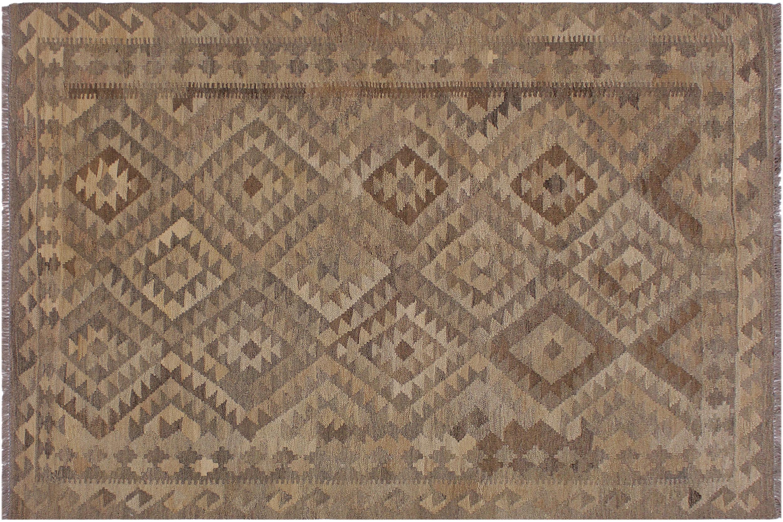 handmade Modern Kilim Tan Brown Hand-Woven RECTANGLE 100% WOOL area rug 5 x 7