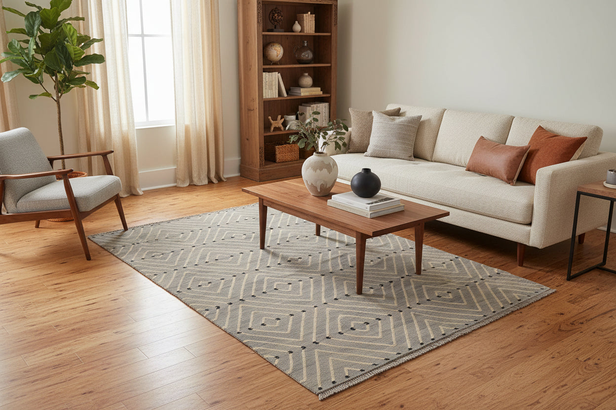 handmade Modern Kilim Grey Beige Hand-Woven RECTANGLE 100% WOOL area rug 5x7