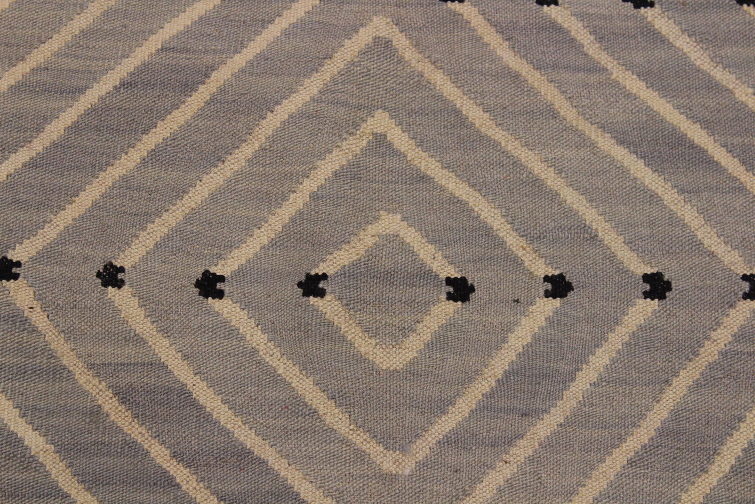 handmade Modern Kilim Grey Beige Hand-Woven RECTANGLE 100% WOOL area rug 5x7
