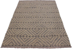 Flat Weave Kilim Antique Navaho Vintage handmade Modern Kilim gray Beige Hand-Woven Rectangle 100% Wool Area Rug 5x7 