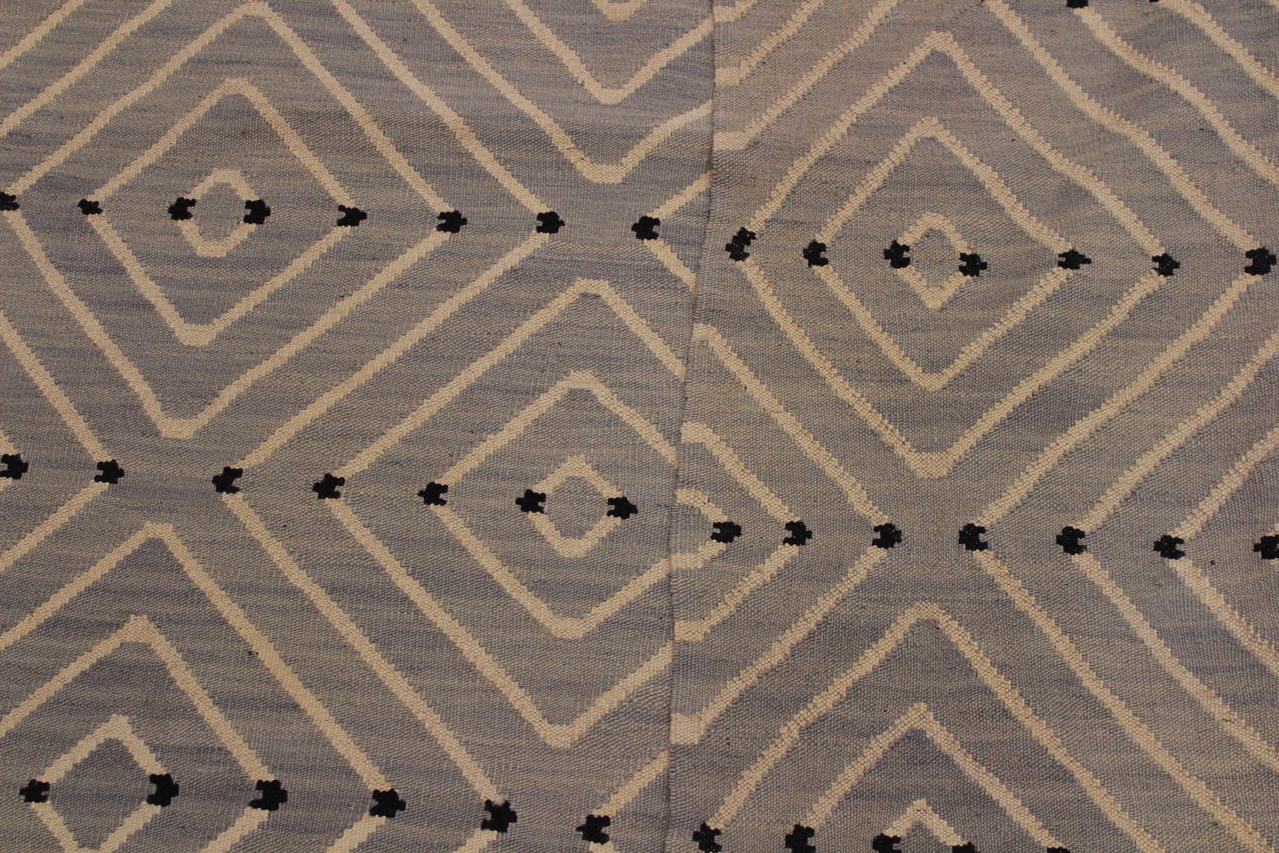 handmade Modern Kilim Grey Beige Hand-Woven RECTANGLE 100% WOOL area rug 5x7