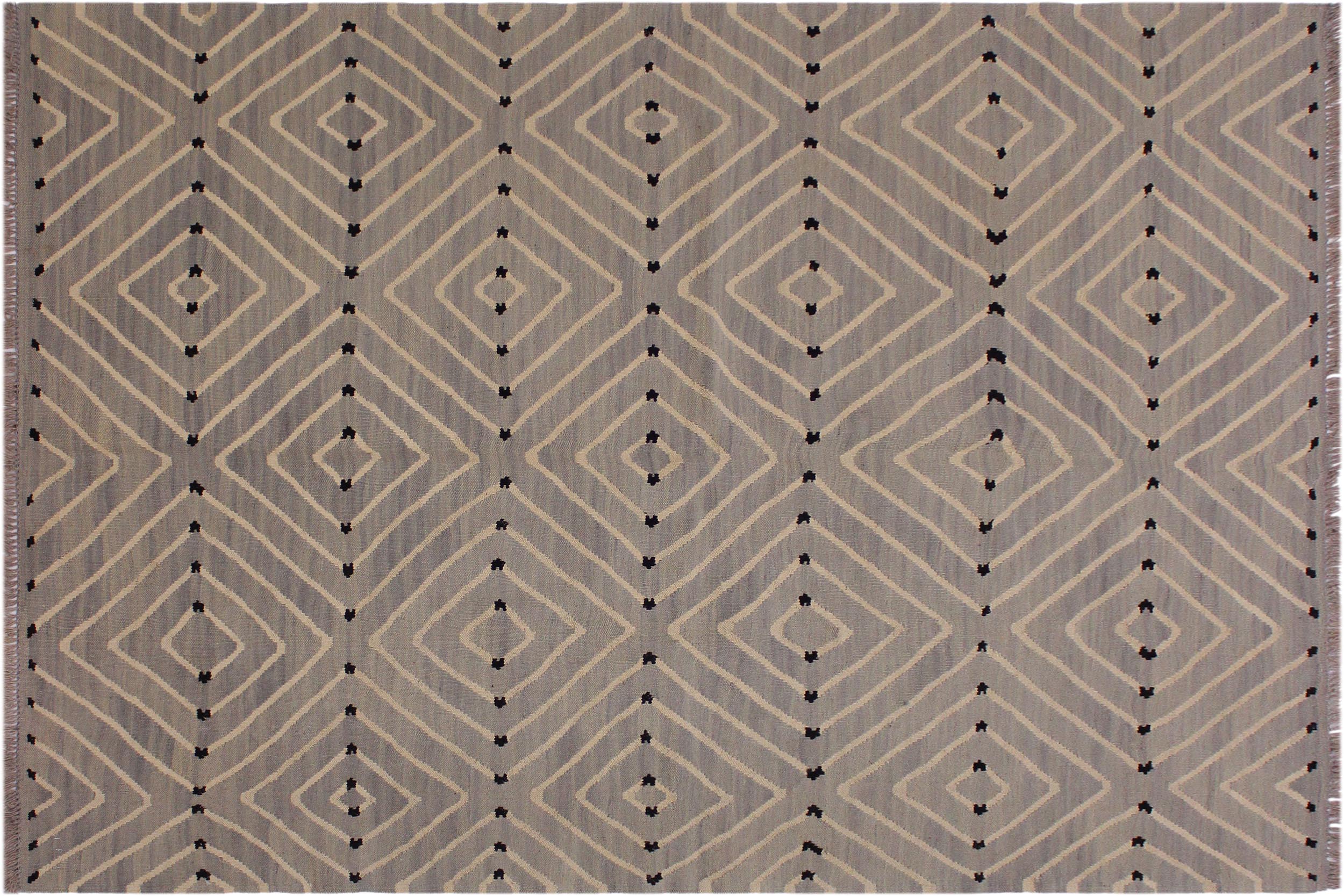 handmade Modern Kilim Grey Beige Hand-Woven RECTANGLE 100% WOOL area rug 5x7