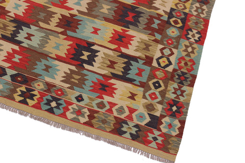 handmade Geometric Kilim Beige Blue Hand-Woven RECTANGLE 100% WOOL area rug 5 x 7