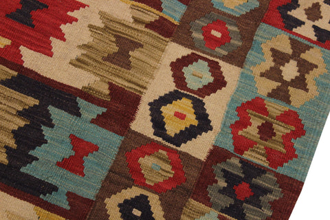 handmade Geometric Kilim Beige Blue Hand-Woven RECTANGLE 100% WOOL area rug 5 x 7