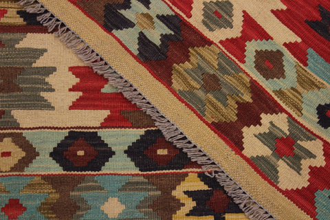 handmade Geometric Kilim Beige Blue Hand-Woven RECTANGLE 100% WOOL area rug 5 x 7