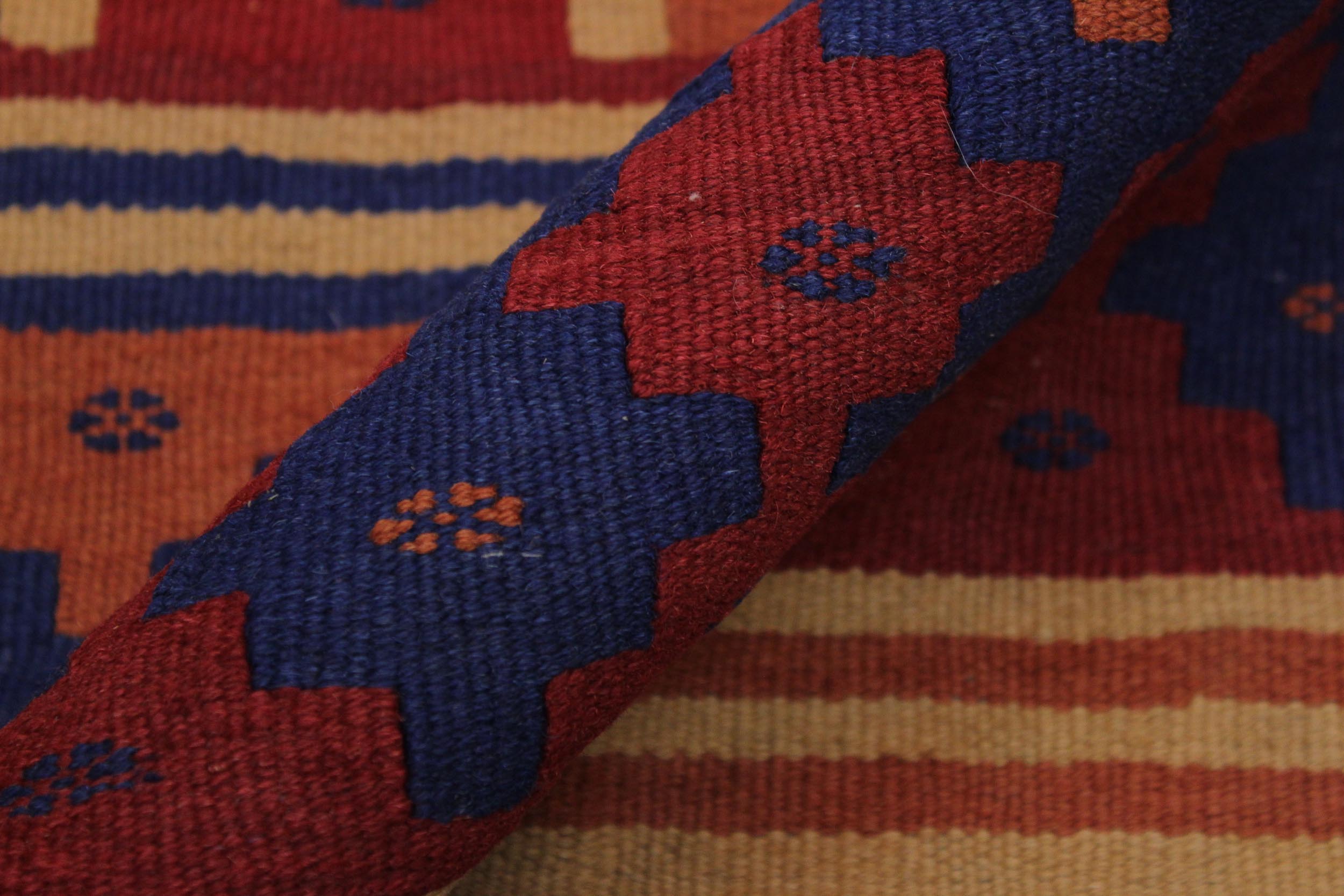 handmade Geometric Kilim Red Blue Hand-Woven RECTANGLE 100% WOOL area rug 4' x 7'