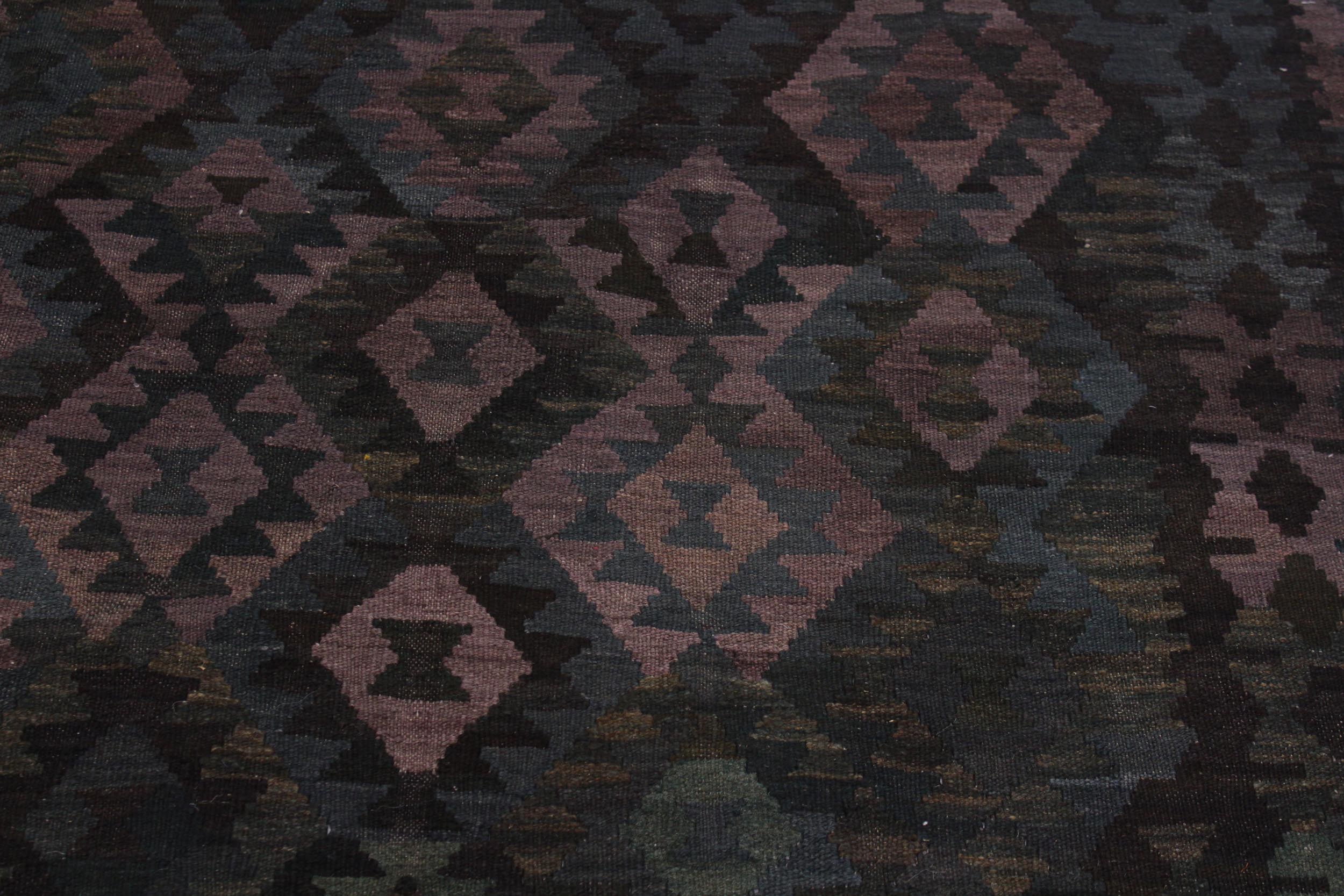 handmade Modern Kilim Brown Green Hand-Woven RECTANGLE 100% WOOL area rug 7 x 10