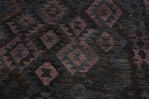 handmade Modern Kilim Brown Green Hand-Woven RECTANGLE 100% WOOL area rug 7 x 10