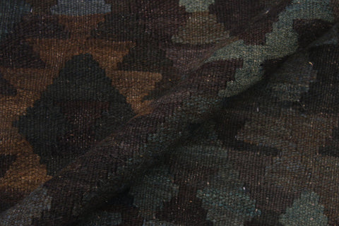 handmade Modern Kilim Brown Green Hand-Woven RECTANGLE 100% WOOL area rug 7 x 10