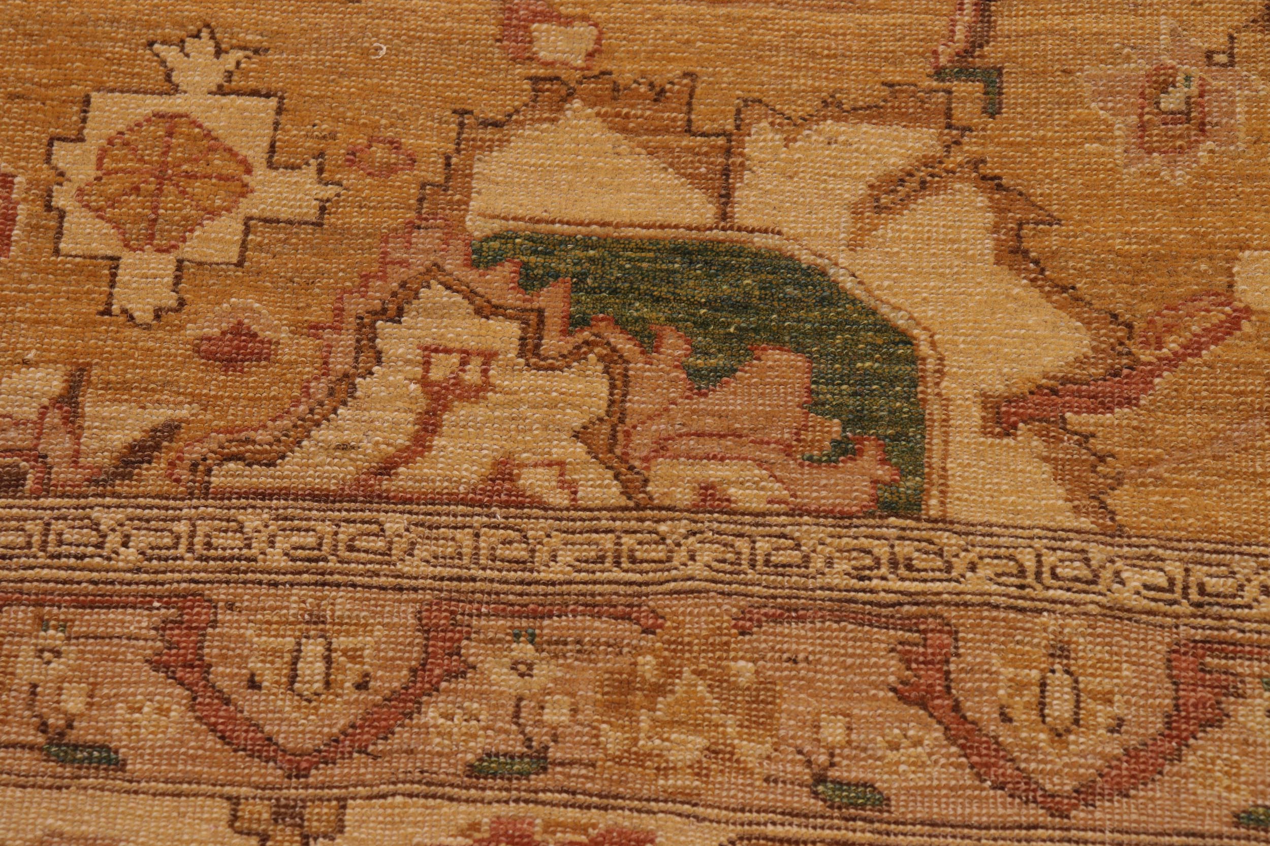 handmade Traditional Antique Gold Tan Hand Knotted RECTANGLE 100% WOOL area rug 9x12