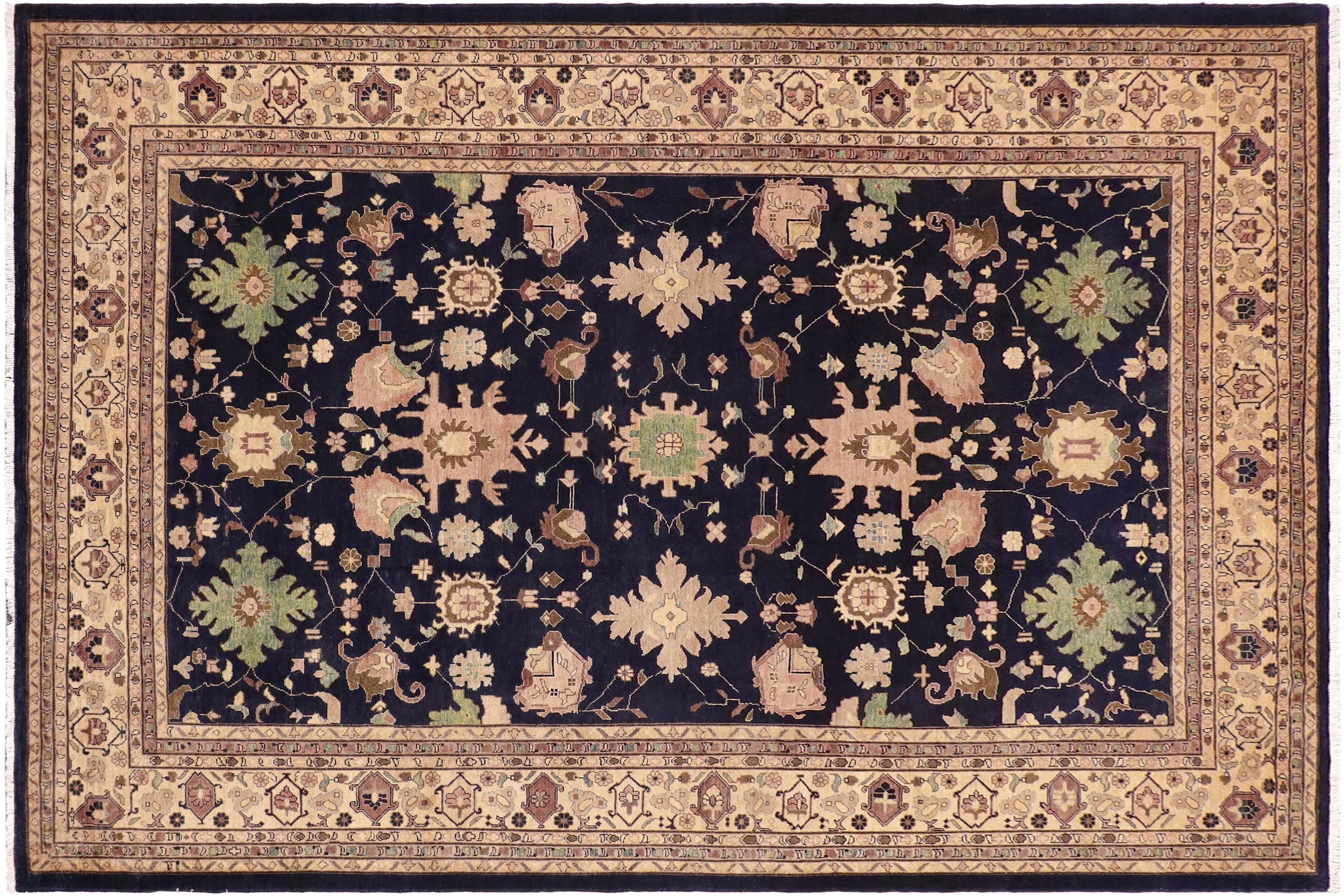 handmade Traditional Kafkaz Blue Beige Hand Knotted RECTANGLE 100% WOOL area rug 9x12