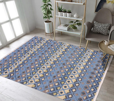 handmade Geometric Moroccan Hi Lt. Blue Ivory Hand Knotted RECTANGLE 100% WOOL area rug 6' x 8'