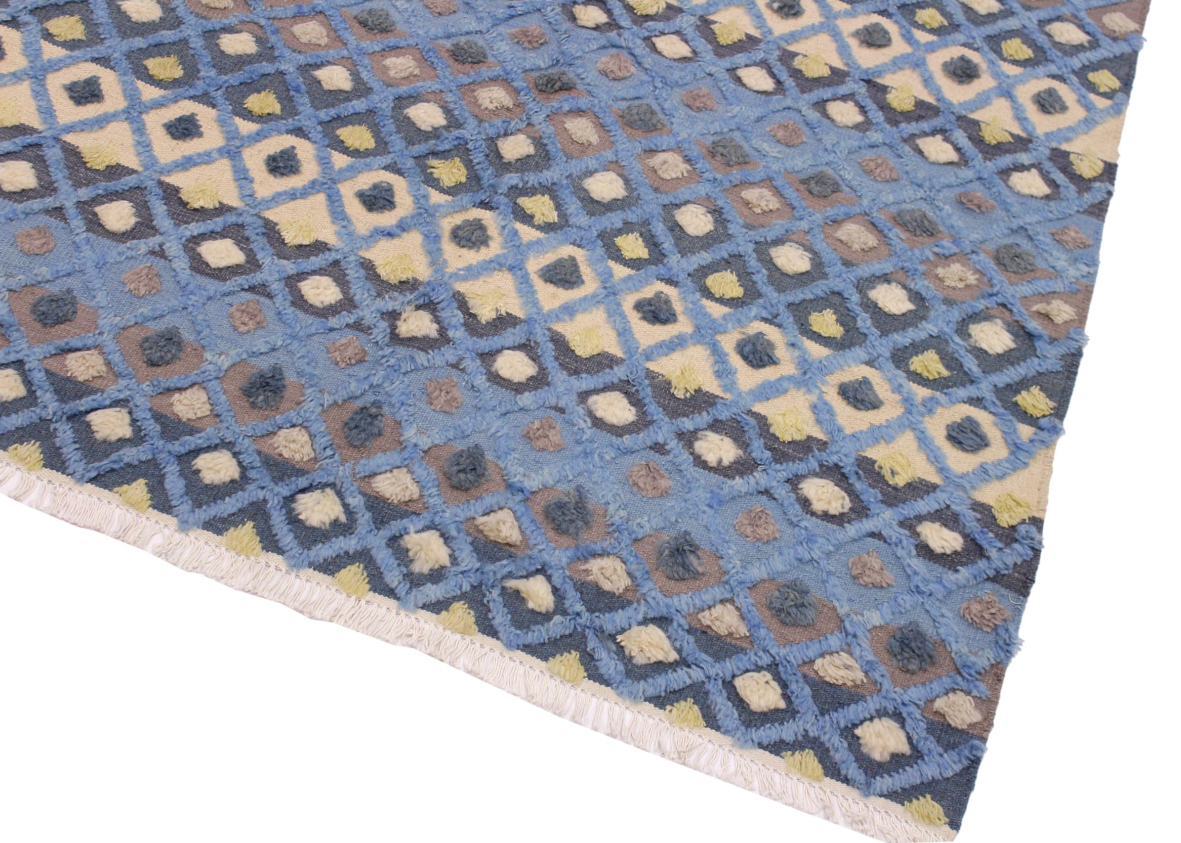 handmade Geometric Moroccan Hi Lt. Blue Ivory Hand Knotted RECTANGLE 100% WOOL area rug 6' x 8'