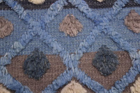 handmade Geometric Moroccan Hi Lt. Blue Ivory Hand Knotted RECTANGLE 100% WOOL area rug 6' x 8'