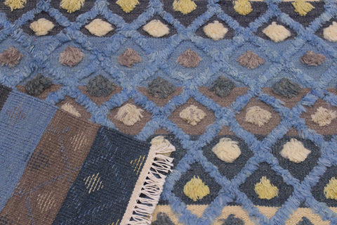 handmade Geometric Moroccan Hi Lt. Blue Ivory Hand Knotted RECTANGLE 100% WOOL area rug 6' x 8'