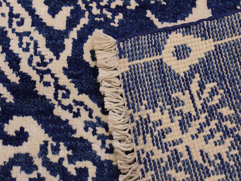 handmade Modern Kafkaz Blue Ivory Hand Knotted RUNNER WOOL&SILK area rug 2x6 