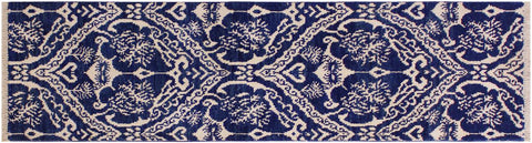 handmade Modern Kafkaz Blue Ivory Hand Knotted RUNNER WOOL&SILK area rug 2x6 