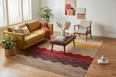 handmade Modern Kilim Blue Tan Hand-Woven RECTANGLE 100% WOOL area rug 10x14