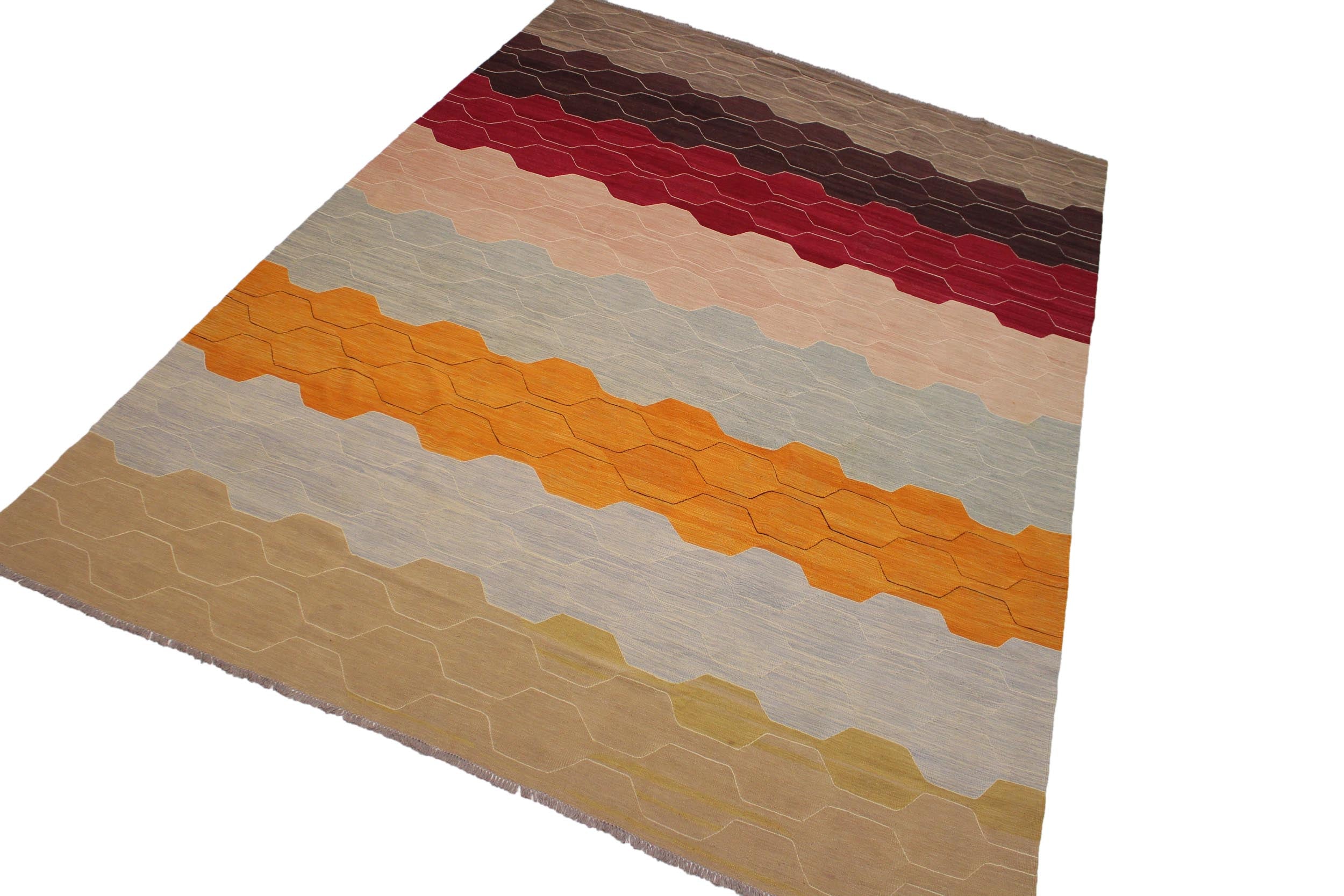 handmade Modern Kilim Blue Tan Hand-Woven RECTANGLE 100% WOOL area rug 10x14