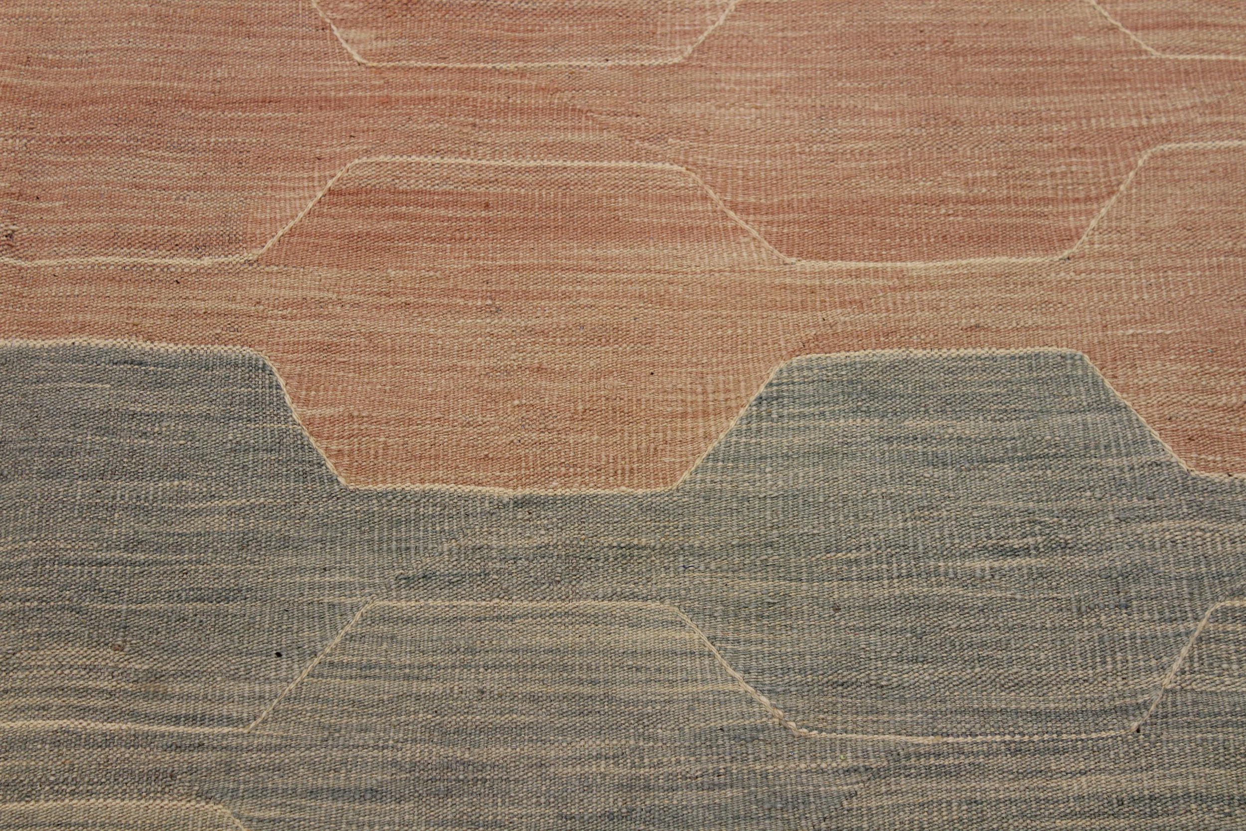 handmade Modern Kilim Blue Tan Hand-Woven RECTANGLE 100% WOOL area rug 10x14