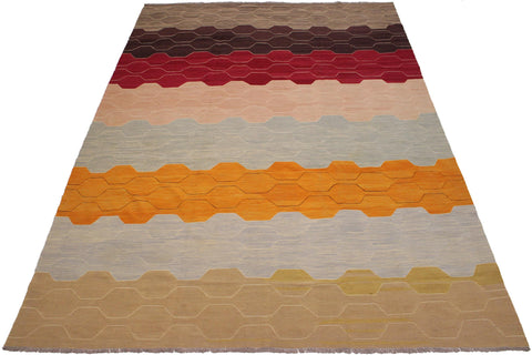 handmade Modern Kilim Blue Tan Hand-Woven RECTANGLE 100% WOOL area rug 10x14