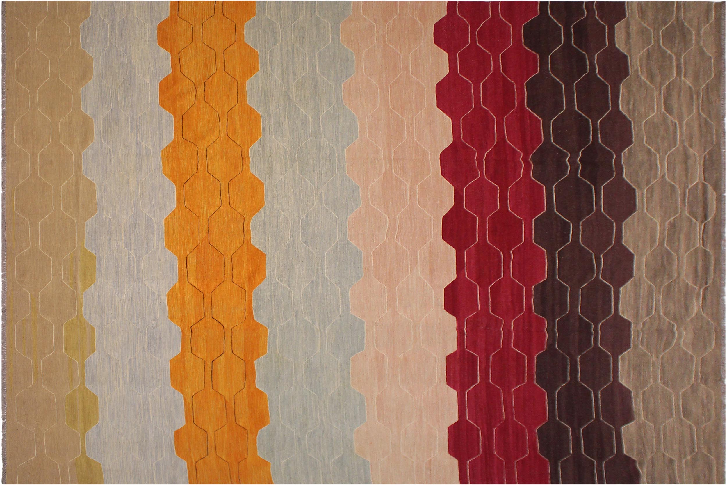 handmade Modern Kilim Blue Tan Hand-Woven RECTANGLE 100% WOOL area rug 10x14