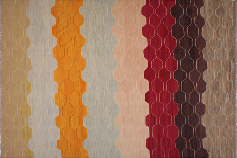 handmade Modern Kilim Blue Tan Hand-Woven RECTANGLE 100% WOOL area rug 10x14