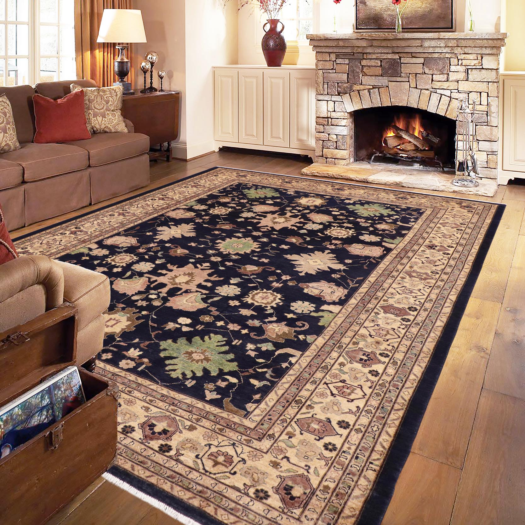 handmade Traditional Kafkaz Blue Beige Hand Knotted RECTANGLE 100% WOOL area rug 9x12