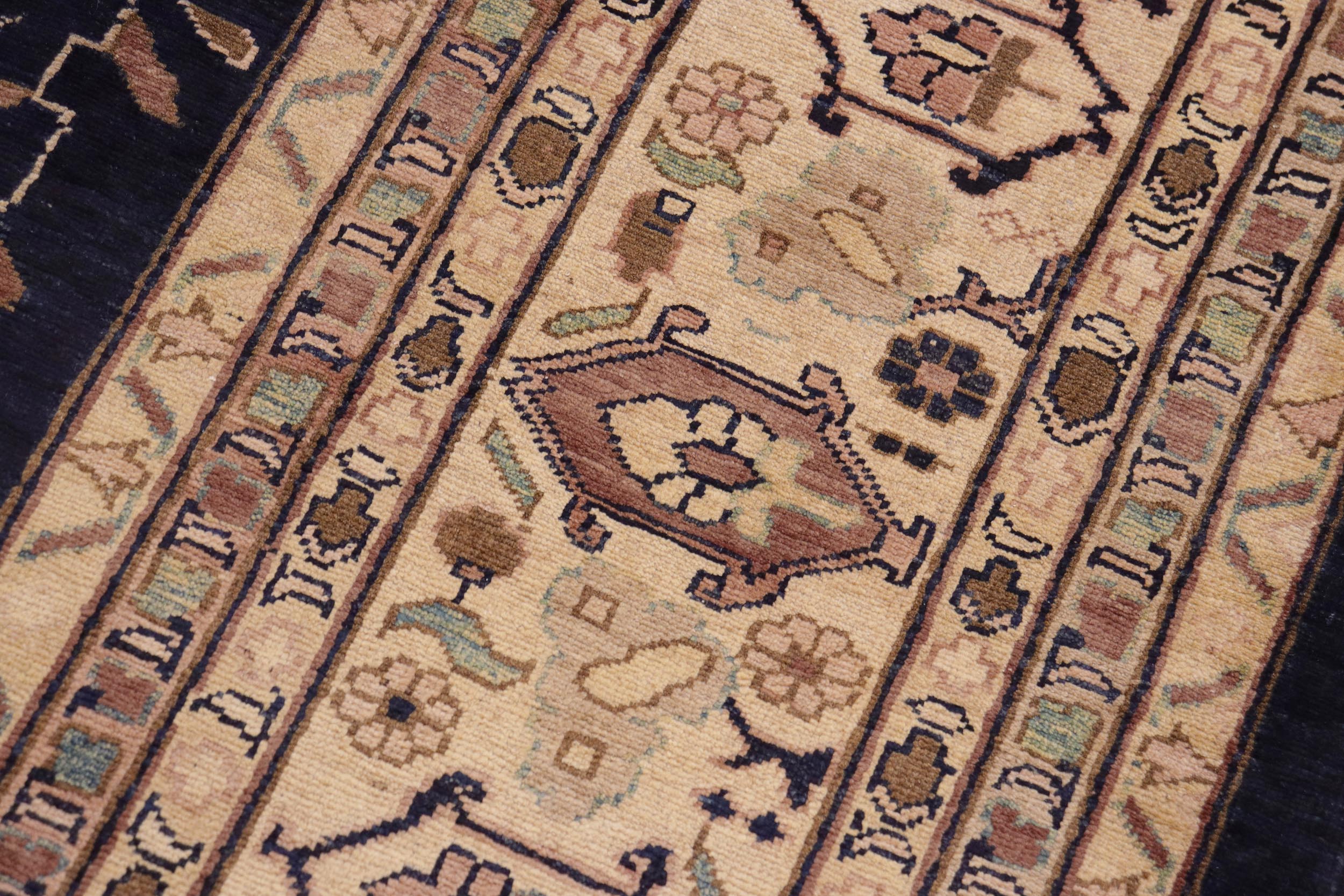 handmade Traditional Kafkaz Blue Beige Hand Knotted RECTANGLE 100% WOOL area rug 9x12