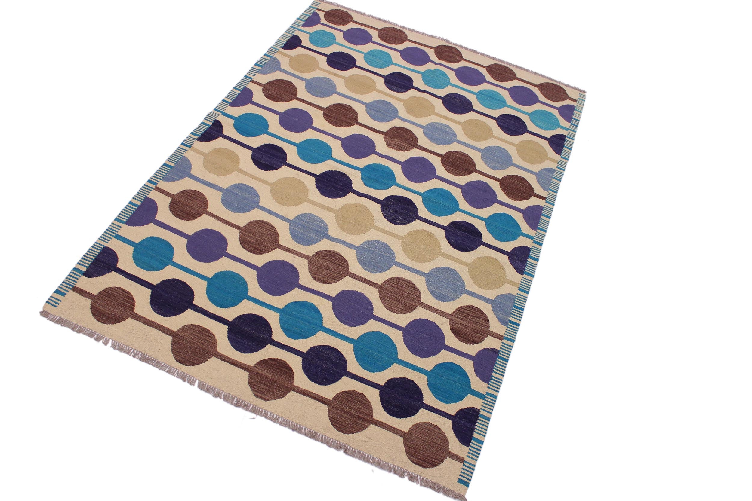 handmade Modern Kilim Beige Blue Hand-Woven RECTANGLE 100% WOOL area rug 6x8