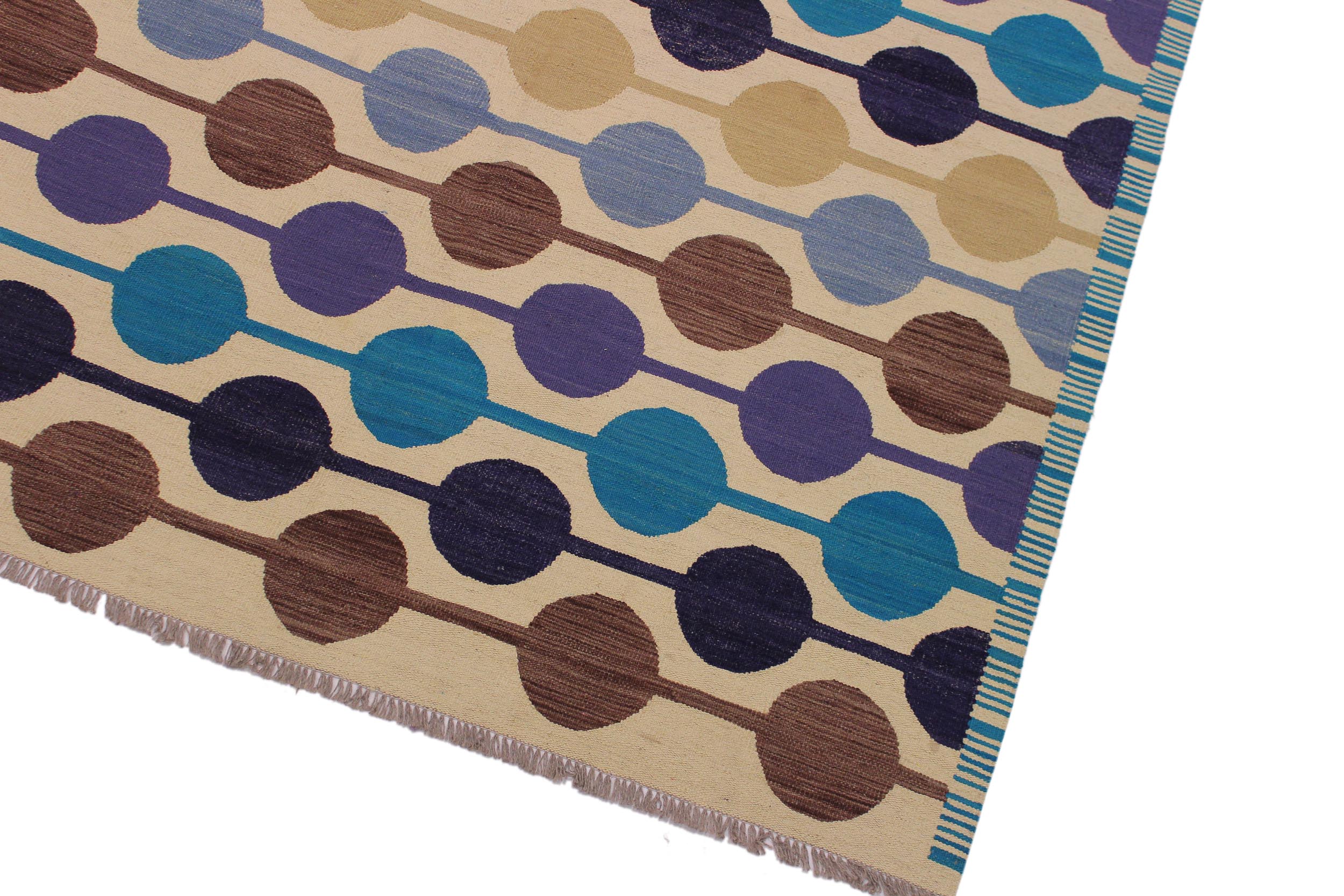 handmade Modern Kilim Beige Blue Hand-Woven RECTANGLE 100% WOOL area rug 6x8
