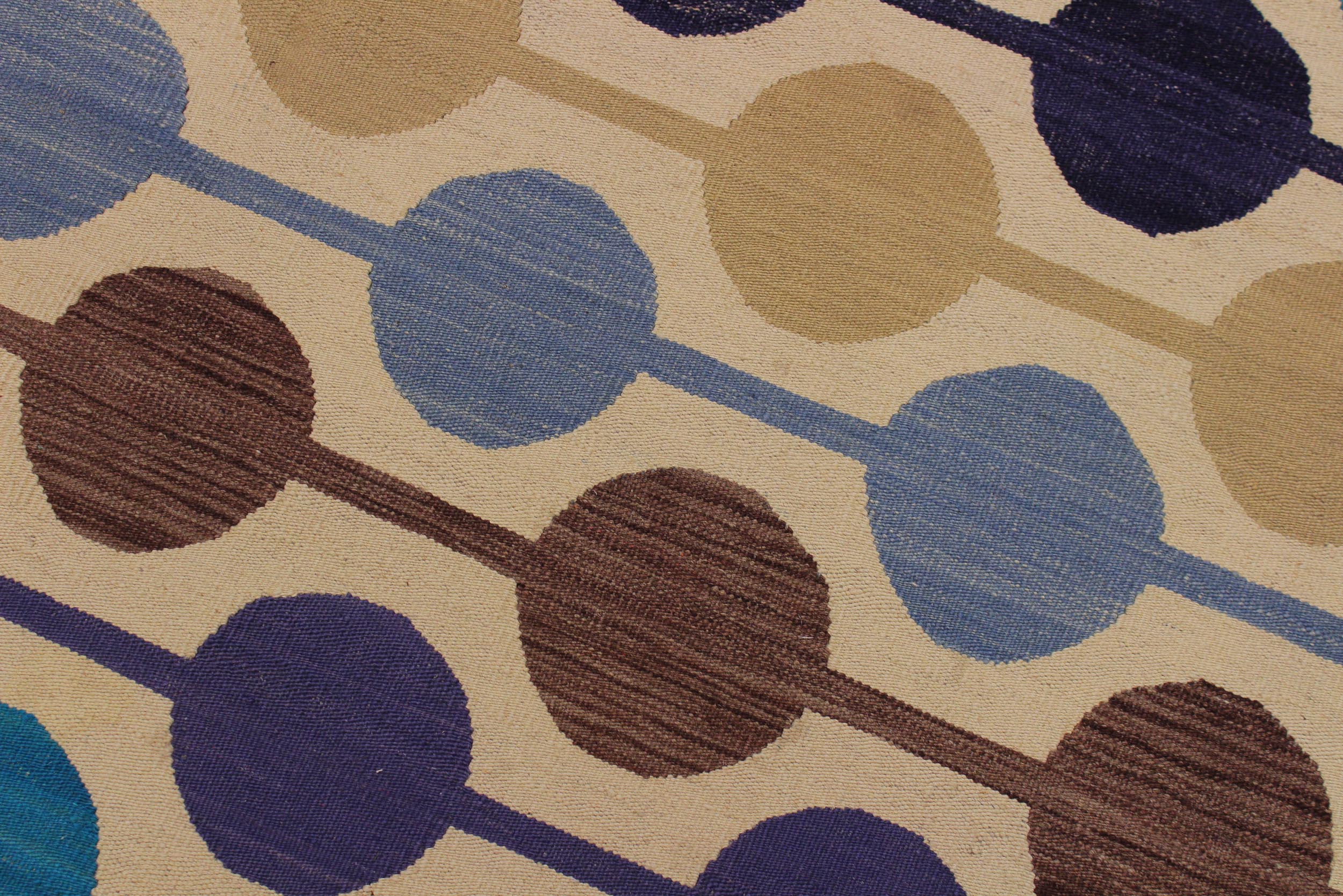handmade Modern Kilim Beige Blue Hand-Woven RECTANGLE 100% WOOL area rug 6x8