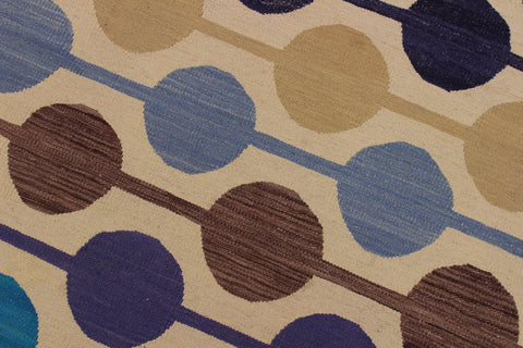 handmade Modern Kilim Beige Blue Hand-Woven RECTANGLE 100% WOOL area rug 6x8