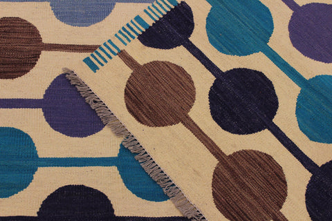 handmade Modern Kilim Beige Blue Hand-Woven RECTANGLE 100% WOOL area rug 6x8