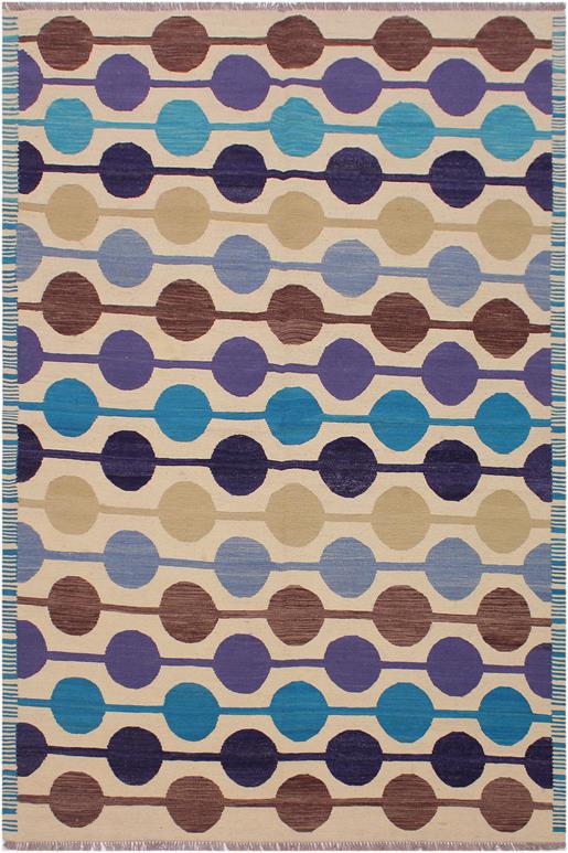 Flat Weave Kilim Antique Navaho Vintage handmade Modern Kilim Beige Blue Hand-Woven Rectangle 100% Wool Area Rug 6x8 