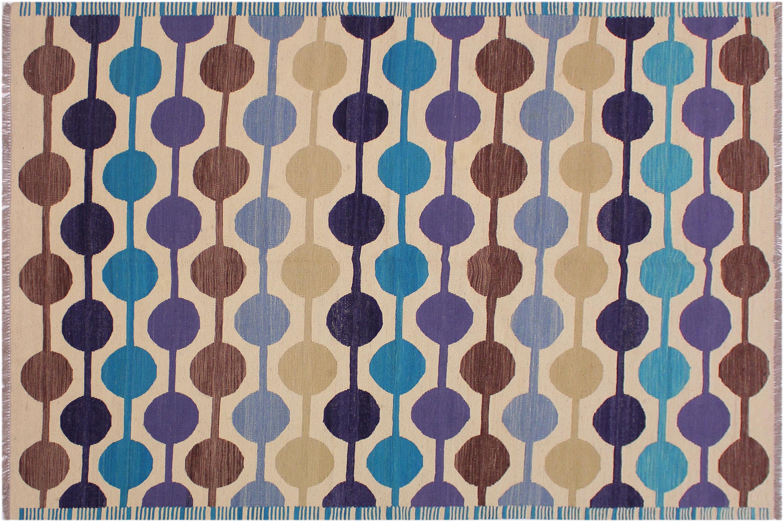 handmade Modern Kilim Beige Blue Hand-Woven RECTANGLE 100% WOOL area rug 6x8