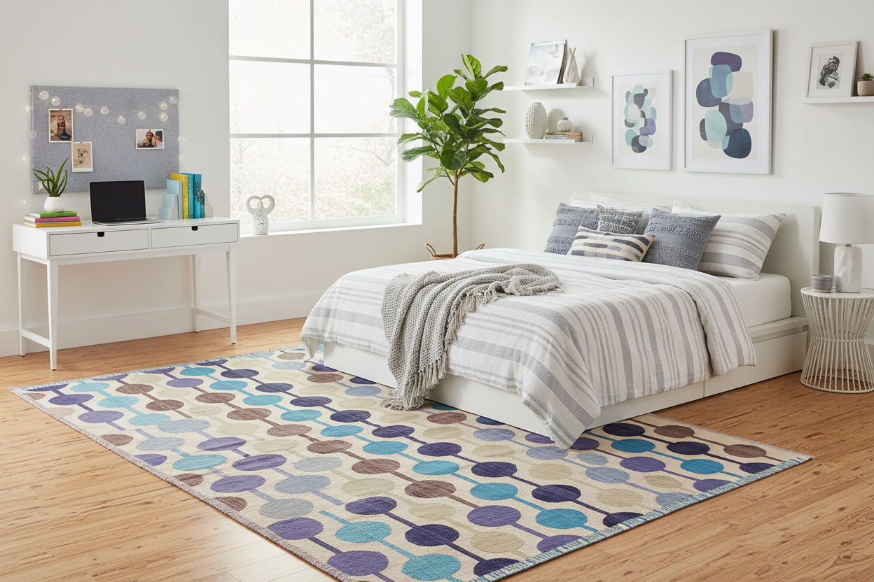 handmade Modern Kilim Beige Blue Hand-Woven RECTANGLE 100% WOOL area rug 6x8