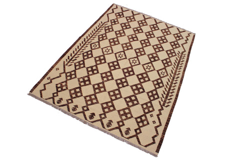 handmade Modern Kilim Beige Brown Hand-Woven RECTANGLE 100% WOOL area rug 6 x 8